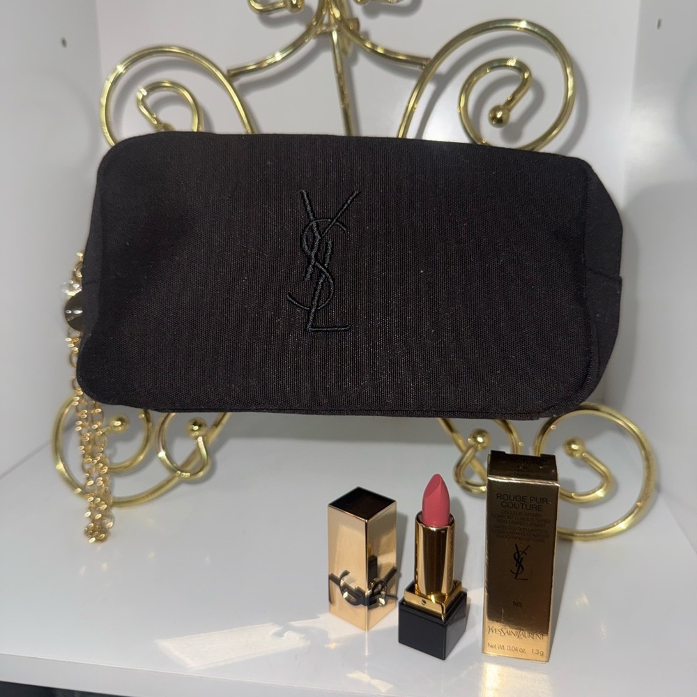 YSL Black Cosmetic Bag with lip stick